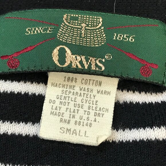 Vintage Orvis Striped V-Neck Cardigan Sweater Women's S Black White Cotton USA‎ - Picture 4 of 10